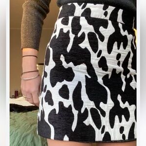 Zara cow print animal mini skirt black white
